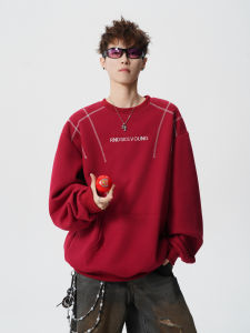 WUKONGYOUHUO | American Style Letter Embroidered Welted Loose Fit Sweatshirt
