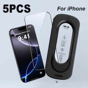 5Pcs Screen Protector for iPhone 16 15 14 Pro Max HD Tempered Glass Protective Film Protection for iP13 Installation Full Cover