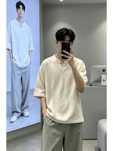 ZHUOCAN | Áo Thun V-Neck Sợi Gai Bông Mát Mẻ Mùa Hè