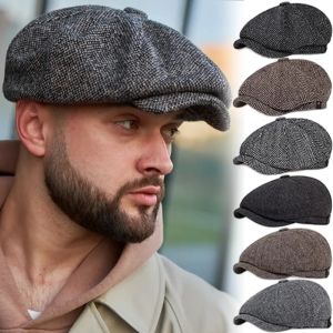 Nam Thường Ngày sọc Mũ beret len mũ giày kiểu Anh phong cách cổ điển Retro Mũ Newsboy mùa xuân và mùa Thu phổ cap giải trí thể thao Mũ che nắng