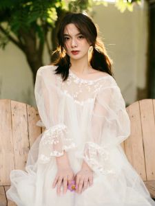 เรียบหรู งานแต่งงานสไตล์เจ้าหญิง เดรส เสื้อคลุมเช้าสําหรับผู้หญิงสูง เอว นางฟ้าแขนยาว กระโปรง เหมาะสําหรับการสวมใส่ในชีวิตประจําวันและน้องสาว เดรส