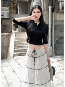 YUEZHONGWEI | French Style V-Neck Ice Silk Knitted Cardigan Womens Summer Slim Fit Short Sleeve Top Fashionable Business Casual Wear