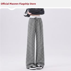 MiiOW | Linen Checkered Drawstring Loose Fit Pants
