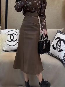 Slimming High Waist Brown Mini Skirt for Women Commute Friendly A-Line Skirt Spring New Style plus Size Straight Cut