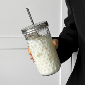 American Style Ins Mason Glass Jar Cold Drink Juice Cold Brew Hand-Poured Coffee Cup Straw Cup Fruit Salad Jar with Lid