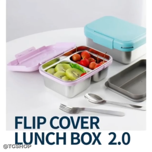 Flip Cover Lunch Box SUS304 Inner with Fork and Spoon
