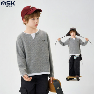 Ask Junior | Kids Boys Faux Layered Waffle V-neck Long Sleeve T-shirt