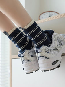 Striped Cotton Socks Womens Mid-Calf Breathable Sweat Absorbent Pure Color Tag Dongda Gate Spring Autumn Fashionable Socks