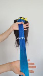 Jeedou Cosplay Hairpiece Straight One Piece With 5Clips Clip In Hair Extensions for Women Synthetic Ombre Color Halloween