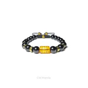 CW Manila - Mantra Bracelet - 8mm Black Onyx Stones with Mantra Bead and Gold Hematite - Semi-precious Adjustable Bracelets Protection Good Luck Prosperity