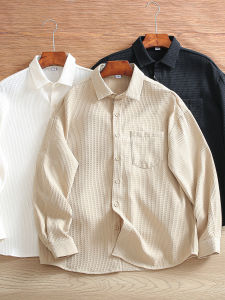 Three-Dimensional Waffle Texture! Japanese Style Men's Fashion Single Pocket Solid Color Casual Long Sleeves Shirt Coat Trendy Men