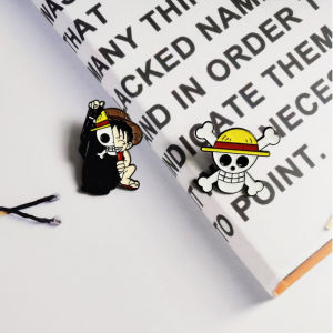 Miniso | 2Pcs Anime One Piece Straw Hat Pirate Enamel Pin Set Luffy Skeleton Metal Brooch Badge Bag Decoration Jewelry Gift