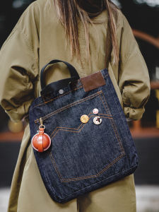 Madden Retro Denim Crossbody Shoulder Tote Bag Large Capacity Commuter Womens Bag Soft Cotton Handbag with Animal Pattern