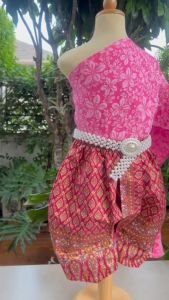 สไบลายดอกเด็กผู้หญิง ผ้าแจ็คการ์ด