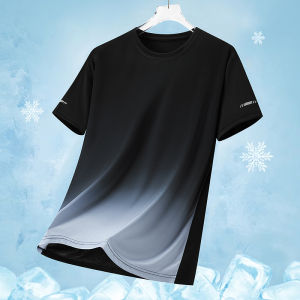 Large Size Quick-Drying Ice Silk T-Shirt Loose Fit Gradient Print Round Neck Short Sleeve Breathable Comfortable New Arrival