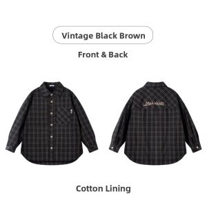 MUCMUKN | Black Brown Checkered Boys Padded Shirt Jacket