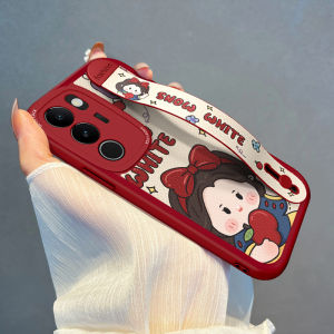 Snow White Cartoon Silicone Phone Case with Wristband Full Cover Protective Shell for Vivos50 S30ProMini S20 S18 S19 Female High-End Stand