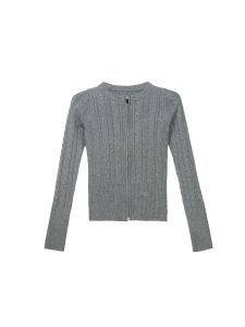 KBVVR | Cable Pattern Zippered Long Sleeve Knitted Cardigan for Autumn Wear