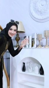 HAWA 736 Gamis Abaya Hitam Mewah Busui/Ziper Depan Aplikasi Mote dan Bordir