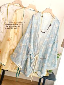 XIAOER | Áo Khoác Nhẹ Tencel và Linen In Nước Màu Đối Chiếu