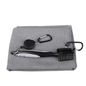 2pcs/set Golf Club Cleaning Tool Kit 40*60cm Microfiber Waffle Towel with Double-sided Retractable Golf Club Head Cleaning Brush