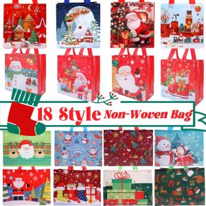 🔥18 Style🔥 Non-Woven Christmas Gift Bags Tote Bag Reusable Eco-Friendly Shopping Large Handbag Santa Claus Xmas Tree Snowman Printed Packing Bag
