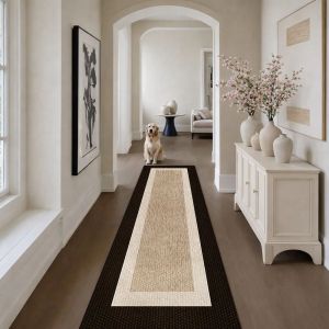 VIKAMA Non-slip Boho Checkered Runner Rug Stone Color Soft for Hallway Kitchen Bedroom Decor