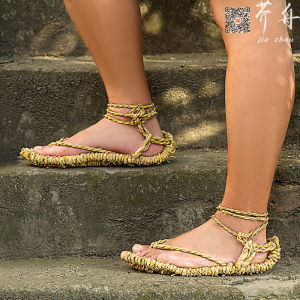 Handwoven Natural Reed Straw Sandals Mens Womens Summer Traditional Red Army Casual Slip-On Flats Breathable Tasseled Toe