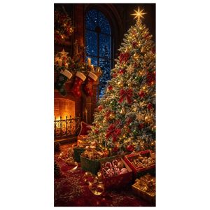 Red Green Christmas Banner Golden Ornaments Christmas Backdrop for Christmas Party Home Decoration Indoor Celebration