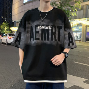 Casual American Style Short Sleeve T-Shirt Summer New High Street Large Size Trendy Mens Clothing Versatile Leisure Top