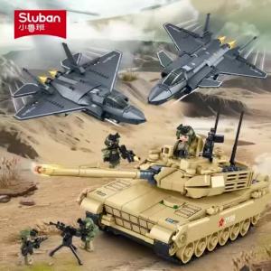 Sluban Military Stealth Fighter Jet And Main Battle Tank Model Building Blocks Set Educational Air Force Toys for Children