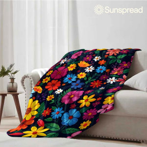 Beast Kingdom | Dark Base Colorful Wildflower Soft Warm Flannel Blanket Lightweight Cozy Christmas Halloween Home Decor Room