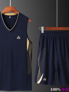 Mens Basketball Uniform 100% Cotton Sportswear Running Fitness Loose Fit Training Team Suit Printed Summer Active Set