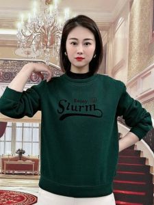 เสื้อสเวตเตอร์คอกลมพิมพ์ลายตัวอักษรแฟชั่นสำหรับฤดูหนาวปี 2025 เสื้อผ้าทำงานลำลองสำหรับผู้หญิง แขนยาว ปกติ ความหนาแน่นของเส้นใย