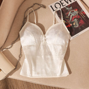 New Chinese Style Embroidered Satin Strap Vest Women Summer Inner Wear with Chest Pad Spicy Girl Slim Fit Beautiful Back Outer Wear Tube Top Shirt