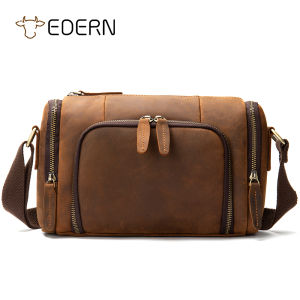 Edern da ngựa điên cổ điển của nam giới Túi đeo vai thời trang giản dị da vân hạt toàn bộ Túi đeo chéo cho nam giới sức chứa lớn túi đựng tài liệu túi đeo