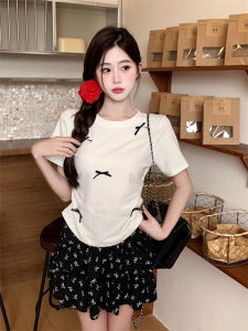 Black Floral High Waist A-Line Mini Skirt Womens Puffy Cake Skirt Short Bounce Back Style Breathable Skin-Friendly Inner Lining