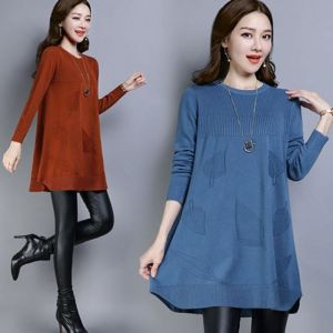 Loose Fit round Neck Knitwear Mid-Length Womens Base Layer A-Line Skirt Autumn Winter New Style Korean Version Sweater