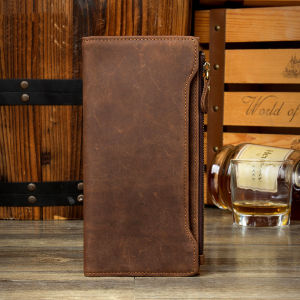 Mantime | Retro Leather Mens Wallet with Card Slots for Smartphone Long