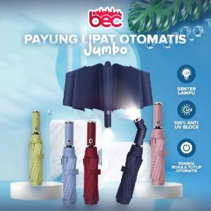 Payung Lipat Jumbo + Senter Otomatis Buka Tutup Anti UV Kokoh Payung Hujan IMPORT PREMIUM 10 Kaki
