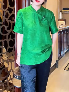 QINGNAER | Slimming Chinese Style Green Shirt For Large Size
