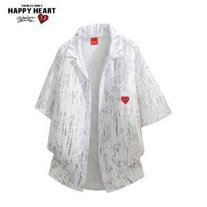 CHARLES JANGS HAPPY HEART | Men Casual Cuban Collar Short Sleeve Blended Shirt