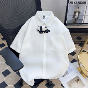 Loose Casual Short Sleeve Panda Button Shirt Men Summer Versatile Half Sleeve Casual Shirt Jacket Youth Popular Pure Color