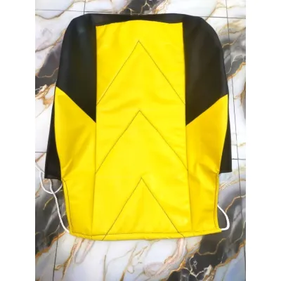 Cover jok dudukan supir mobil pick up sarung jok hitam oranye dengan pola heksagonal.
