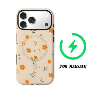Beige Orange Tiny Floral Print Phone Case for iPhone 18 17 16 15 14 13 12 11 Air Pro Max Plus Double-layer Cover