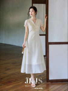 JK＆JS | Traditional Chinese Silk Blend Jacquard V-Neck Crossed Long Dress
