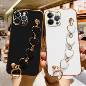 YBD Straight Edge phone Casing for OPPO A54 4G case Luxury plating style cases with Love Pattern Decorations bracelet