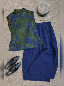 DANTING | New Chinese Style Retro Printed Womens Jacket and Pants Set