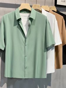 Áo Sơ Mi Nam Tay Ngắn Mùa Hè Mỏng Rộng Rãi Thường Ngày Tay Lửng Áo Sơ Mi Thường Ngày Chất Lượng Cao Thời Trang Phong Cách Hồng Kông
