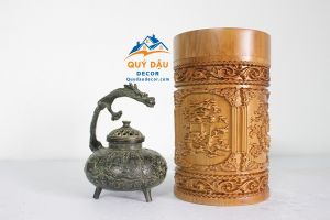 Hộp Để Trà Gỗ Bách Xanh Mẫu Tứ Quý